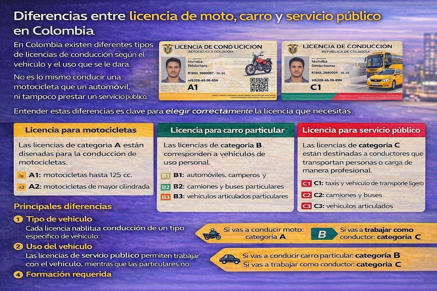 Imagen del artículo Diferencias entre licencia de moto, carro y servicio público en Colombia